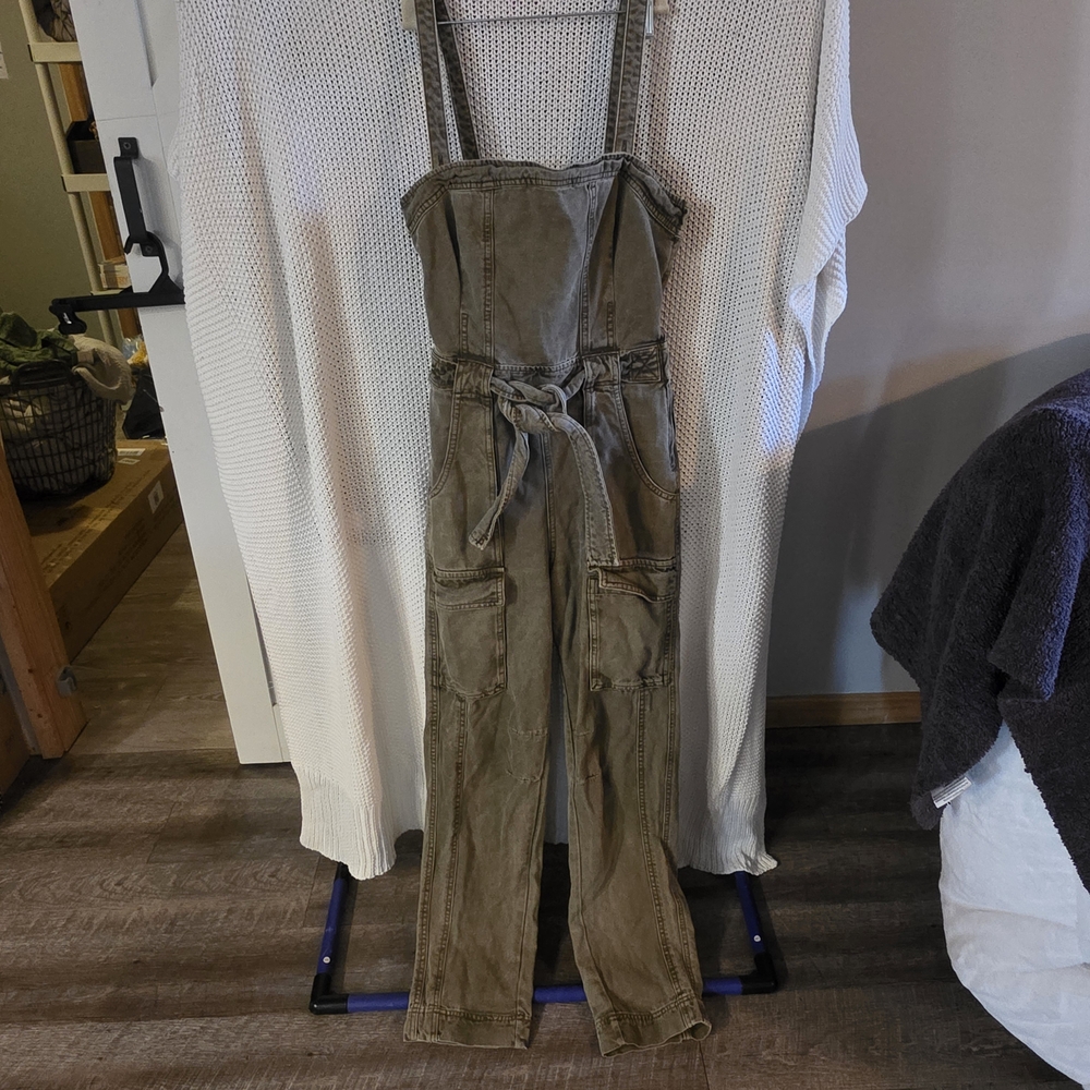 Free People Utility Cargo Overalls – Olive Green – Size XS